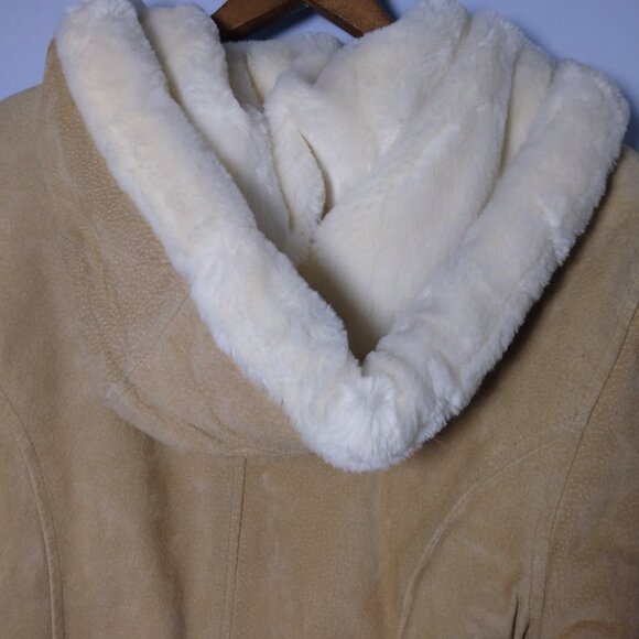 Stephanie Andrews Sueded Leather Coat/Jacket W/Hood Shearling Lined-Heavy SMALL - Picture 7 of 14